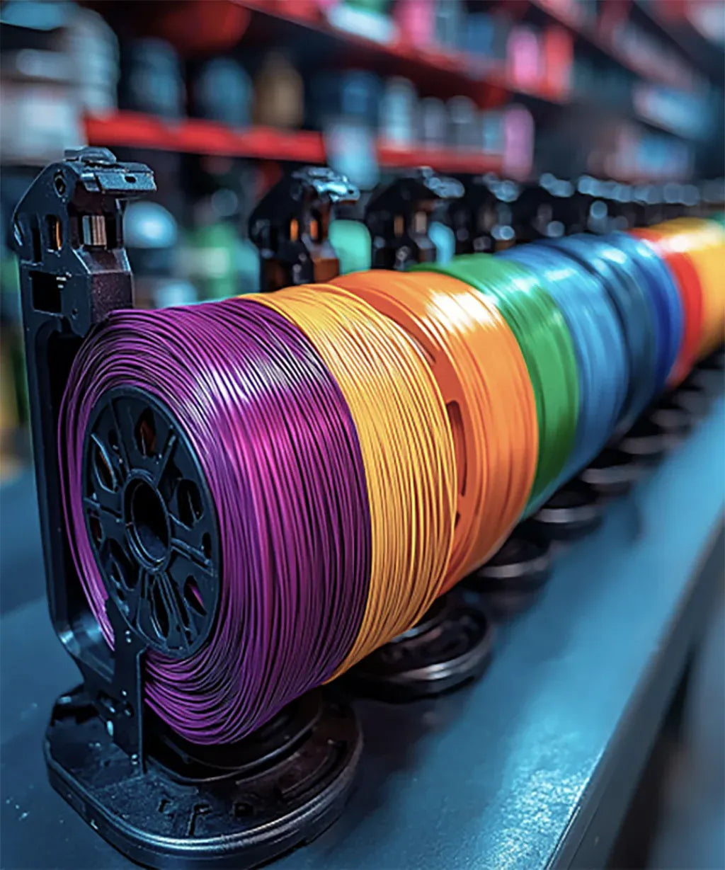 Colorful PLA and PETG 3D printing filaments for FDM printers, additive manufacturing and rapid prototyping