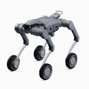 Robotic dog with four wheels on a white background