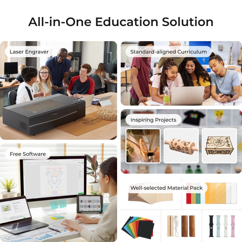 xTool P2S 55W Desktop CO2 Laser Cutter for Education - Educational Essentials Kit