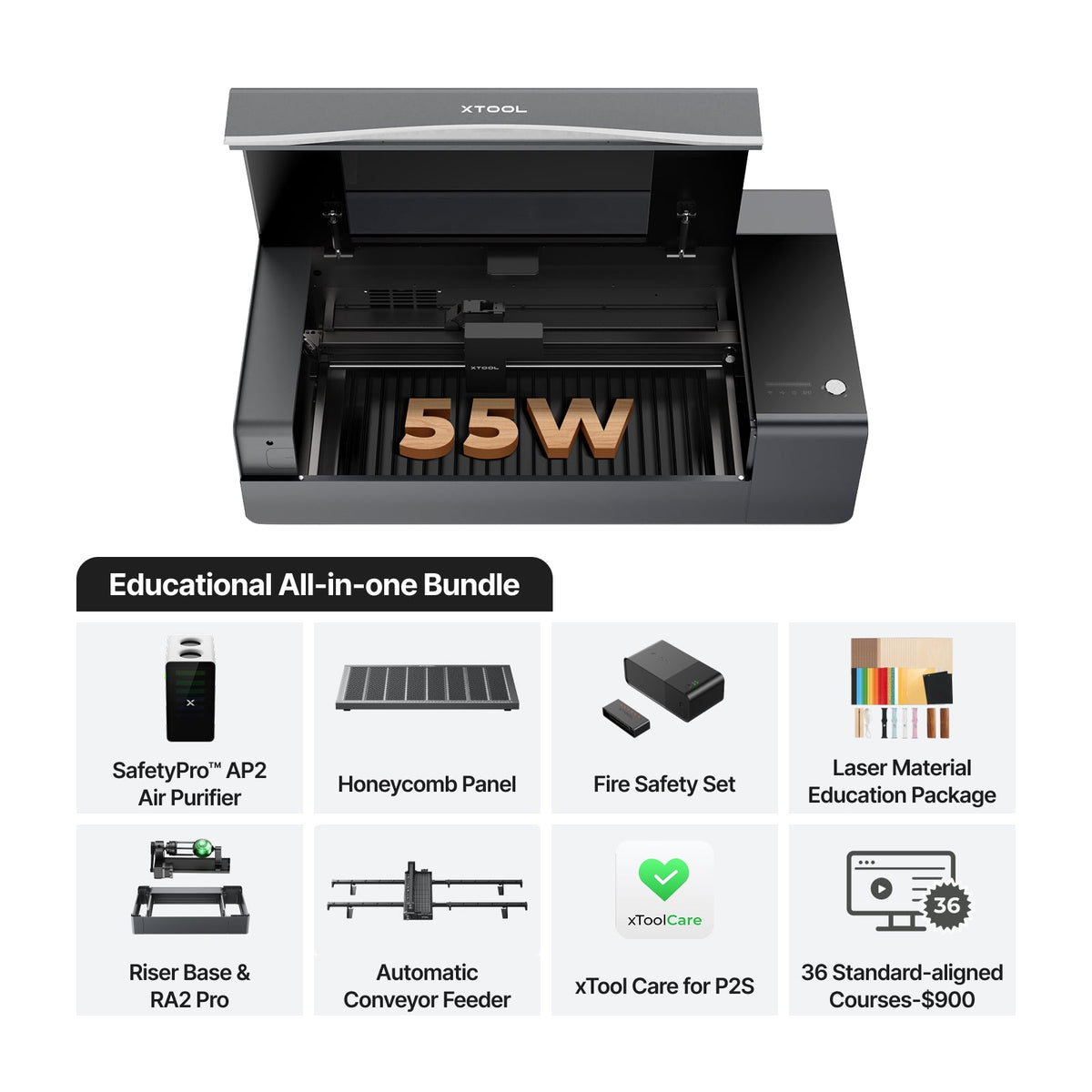 xTool P2S 55W Desktop CO2 Laser Cutter for Education - Educational Essentials Kit
