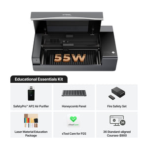 xTool P2S 55W Desktop CO2 Laser Cutter for Education - Educational Essentials Kit