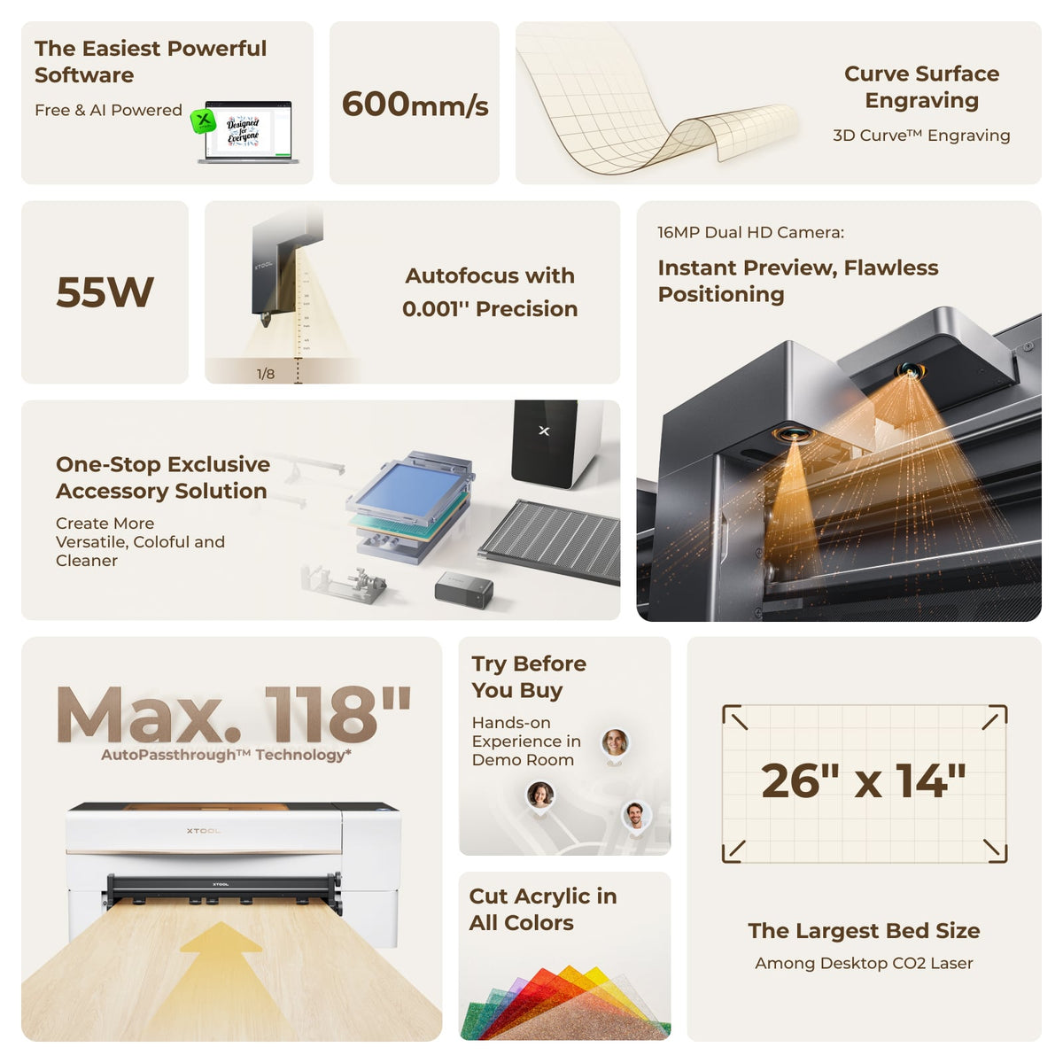 xTool P2S 55W Desktop CO2 Laser Cutter - P2S Standalone