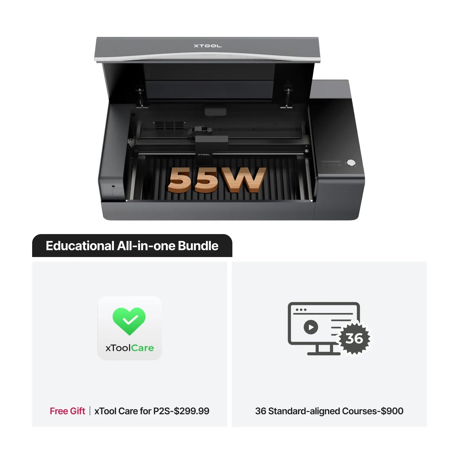 xTool P2S 55W Desktop CO2 Laser Cutter for Education - Educational Essentials Kit