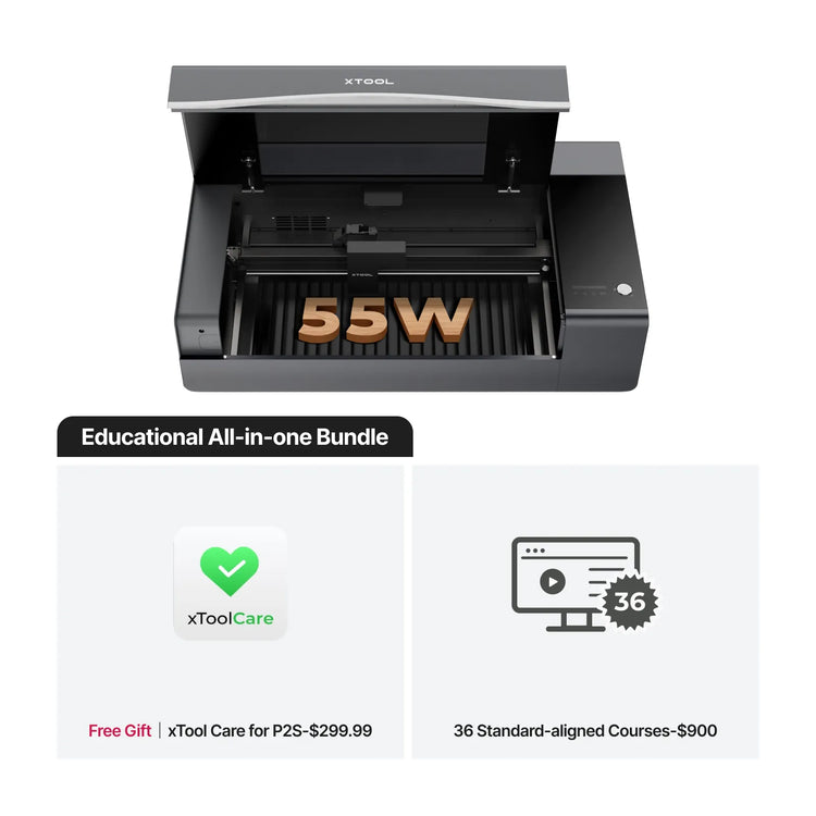 xTool P2S 55W Desktop CO2 Laser Cutter for Education - Educational Essentials Kit