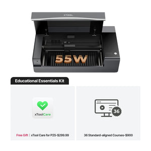 xTool P2S 55W Desktop CO2 Laser Cutter for Education - Educational Essentials Kit