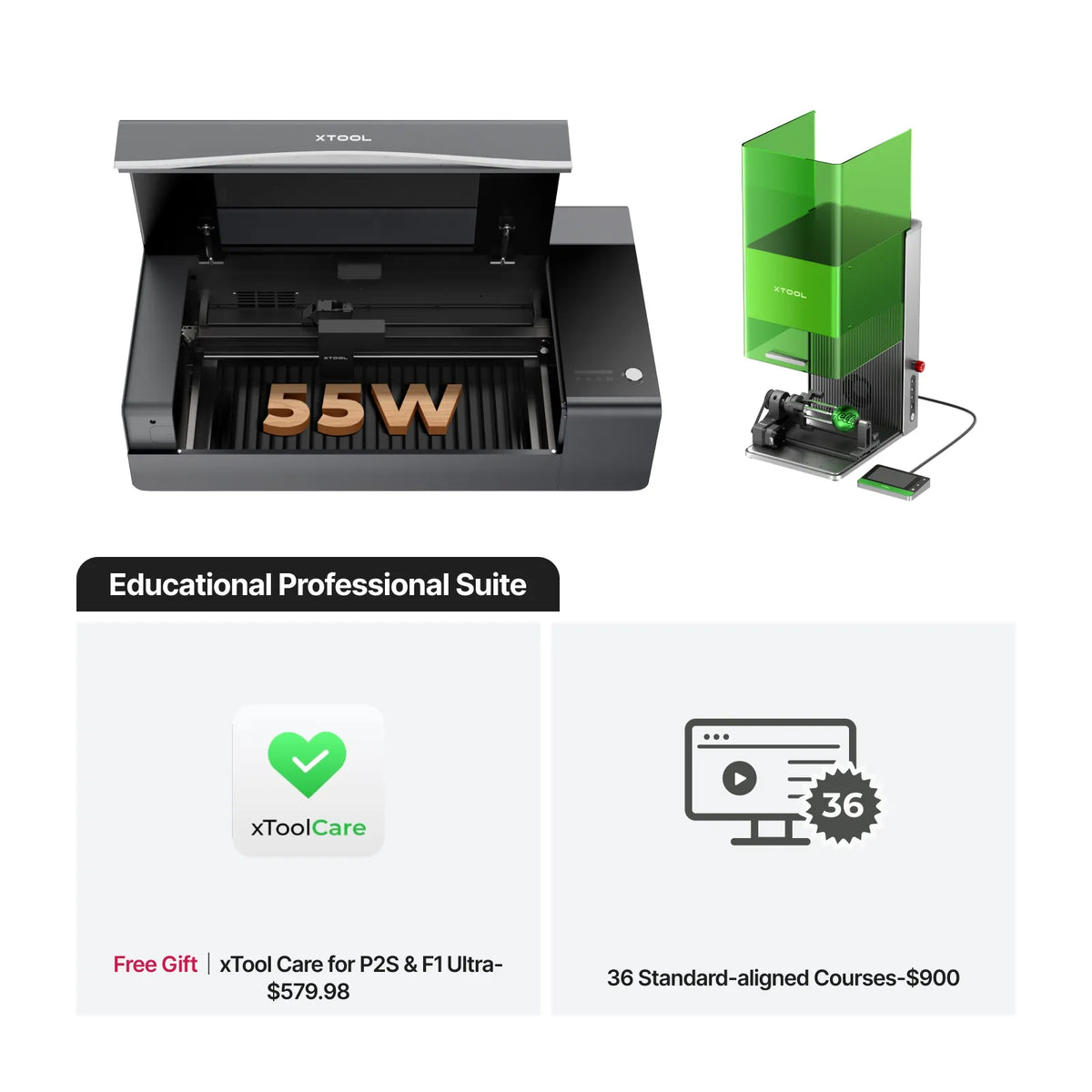 xTool P2S 55W Desktop CO2 Laser Cutter for Education - Educational Essentials Kit