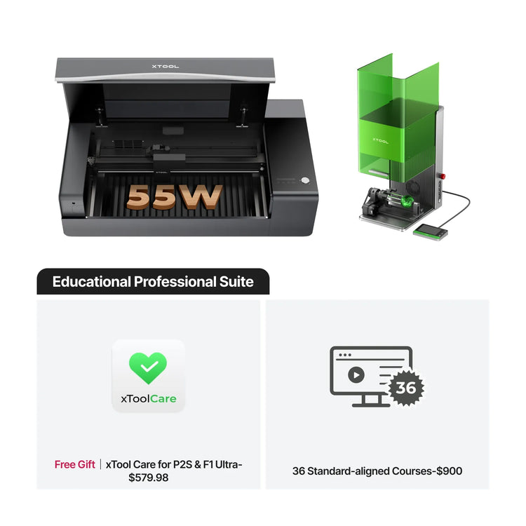 xTool P2S 55W Desktop CO2 Laser Cutter for Education - Educational Essentials Kit