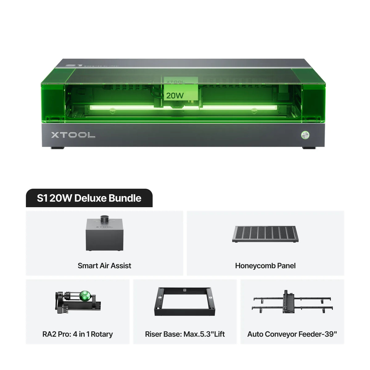xTool S1 Enclosed Diode Laser Cutter - 20W / 20W Deluxe Bundle