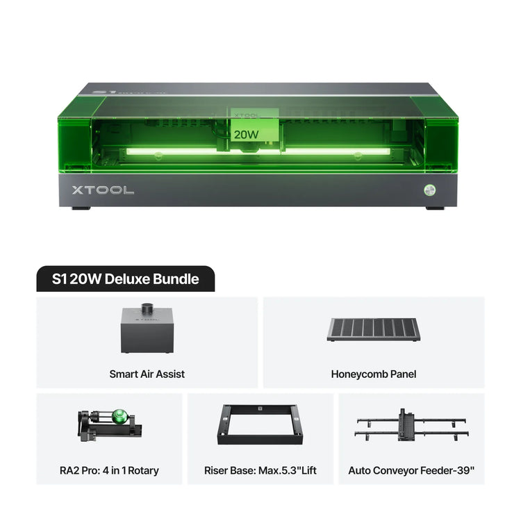 xTool S1 Enclosed Diode Laser Cutter - 20W / 20W Deluxe Bundle