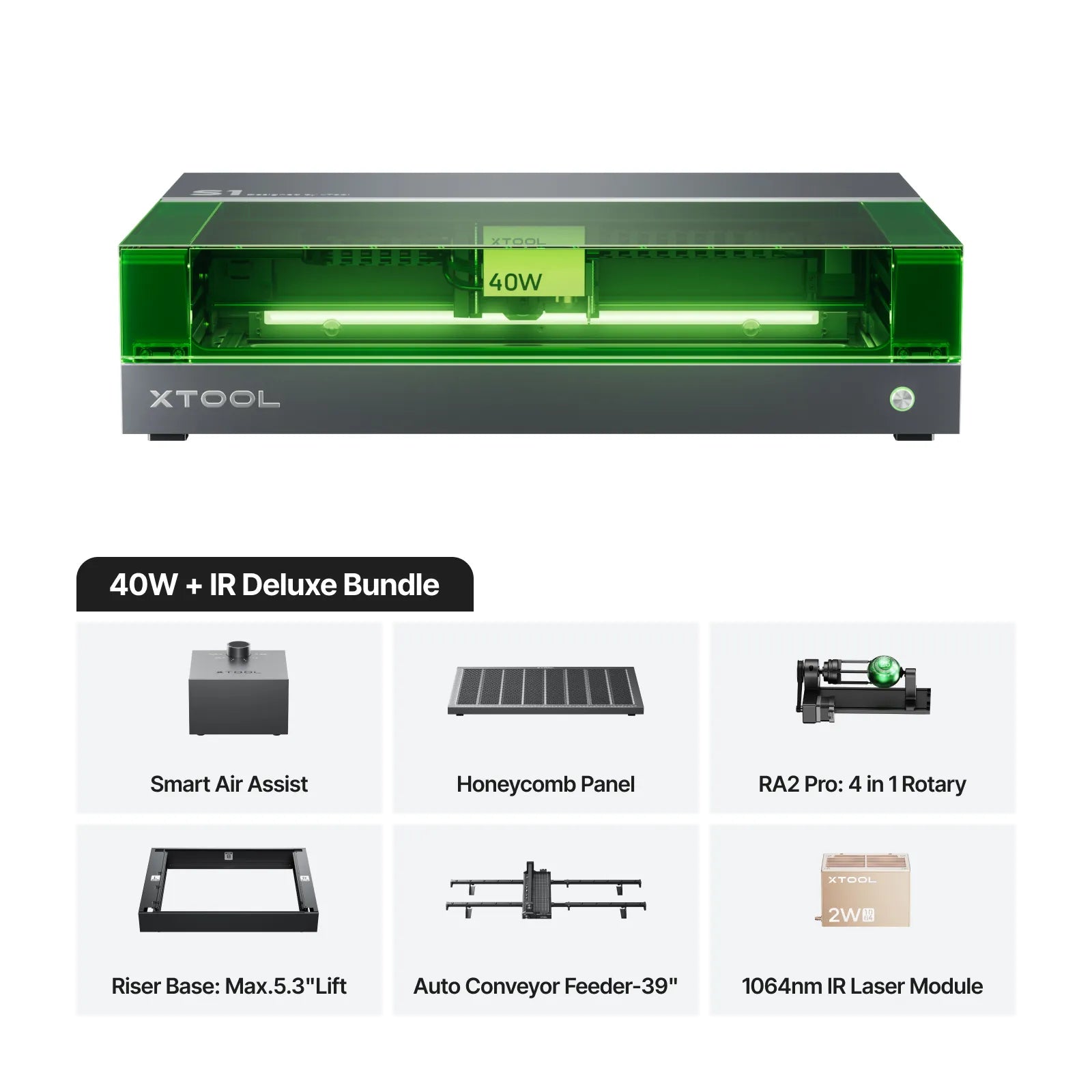 xTool S1 + 1064nm IR Laser Kit: Enclosed Diode Laser Engraver & Cutter - 40W + IR Deluxe Bundle