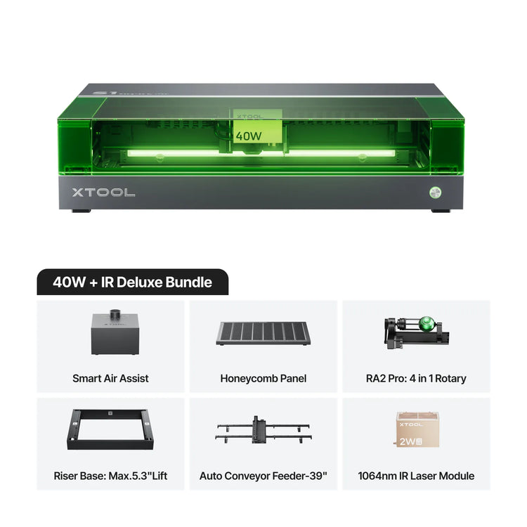xTool S1 + 1064nm IR Laser Kit: Enclosed Diode Laser Engraver & Cutter - 40W + IR Deluxe Bundle