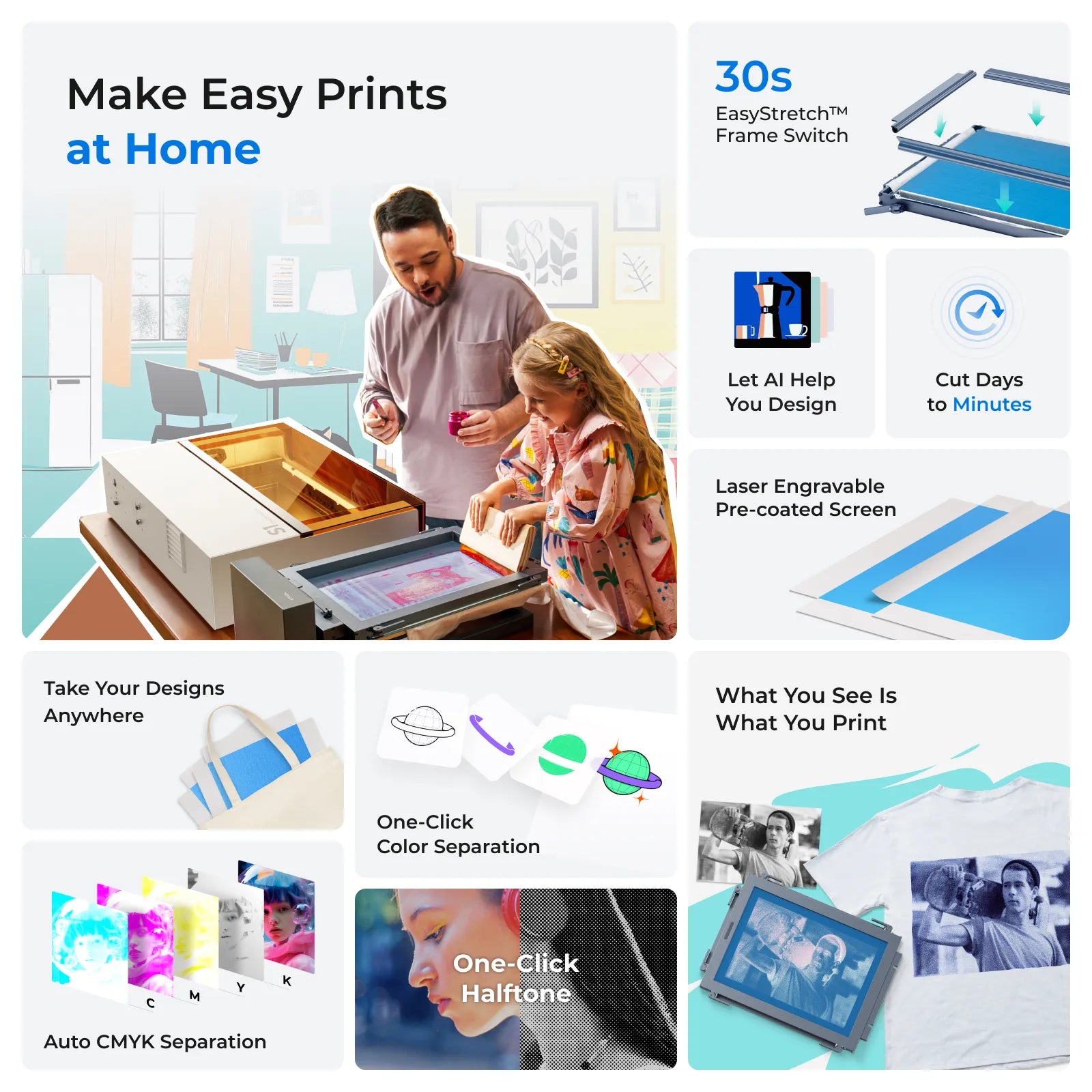 xTool Screen Printer: 1st Screen Printing Solution with Laser - Basic Kit / For P/F/S/D Series