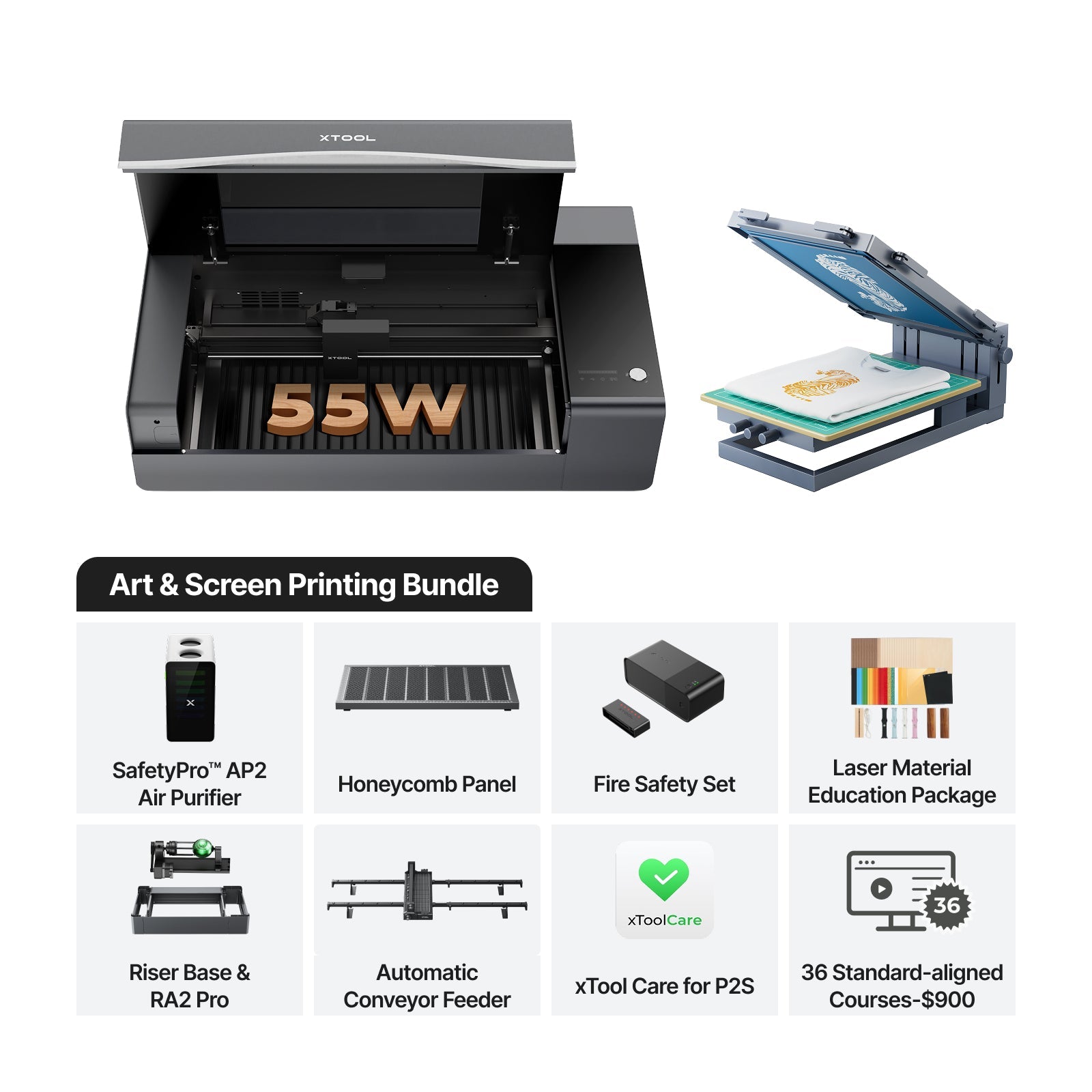 xTool P2S 55W Desktop CO2 Laser Cutter for Education - Educational Essentials Kit