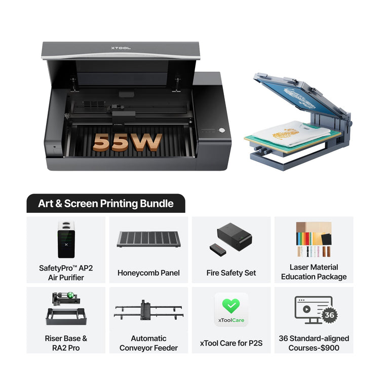 xTool P2S 55W Desktop CO2 Laser Cutter for Education - Educational Essentials Kit