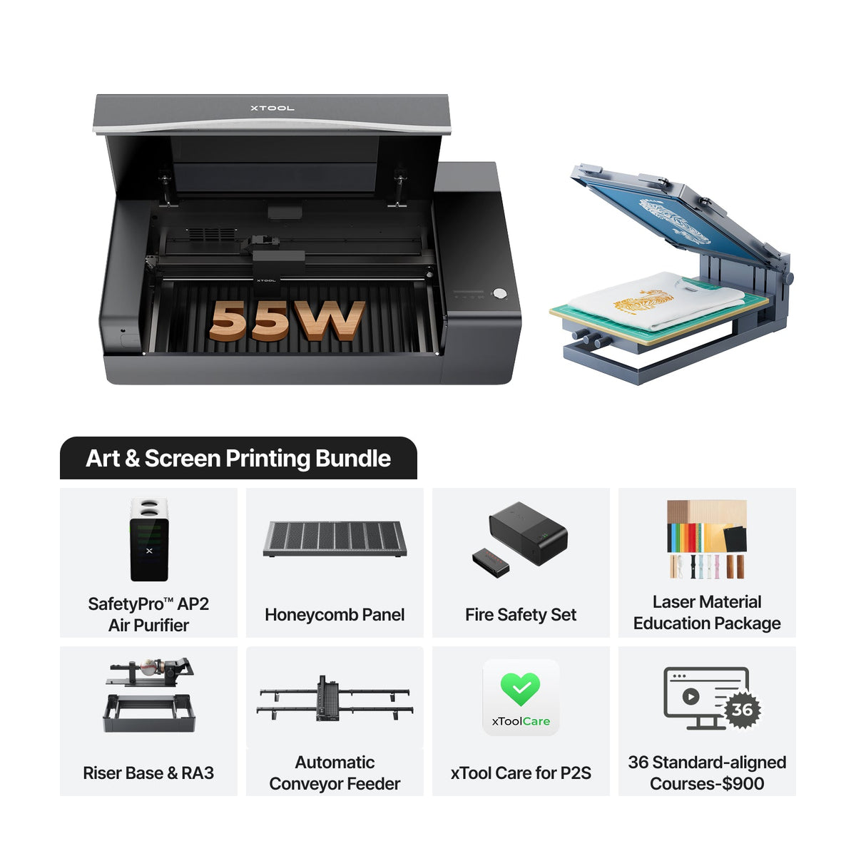 xTool P2S 55W Desktop CO2 Laser Cutter for Education - Educational Essentials Kit