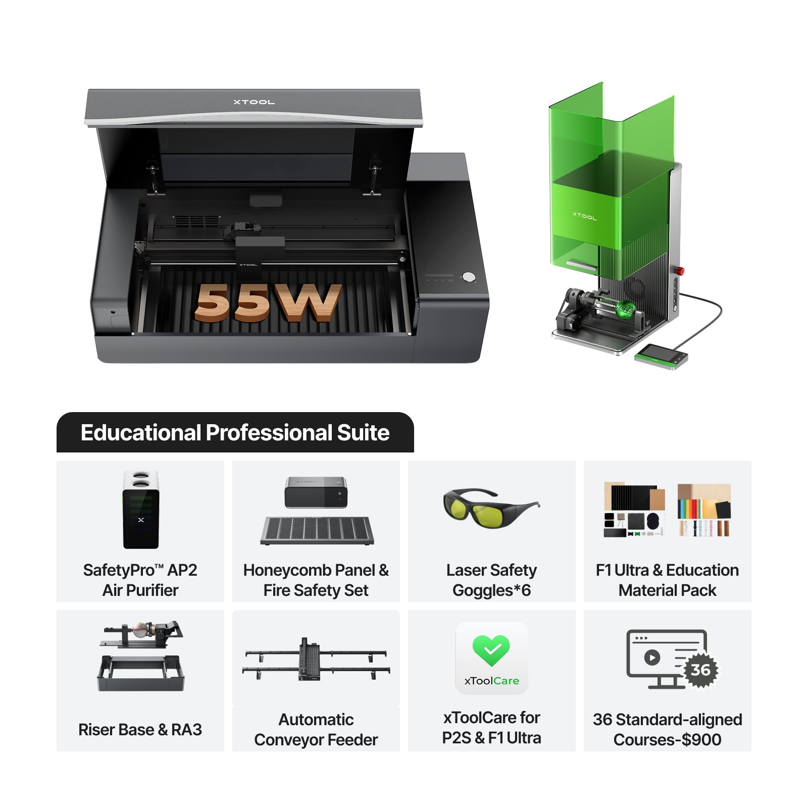 xTool P2S 55W Desktop CO2 Laser Cutter for Education - Educational Essentials Kit