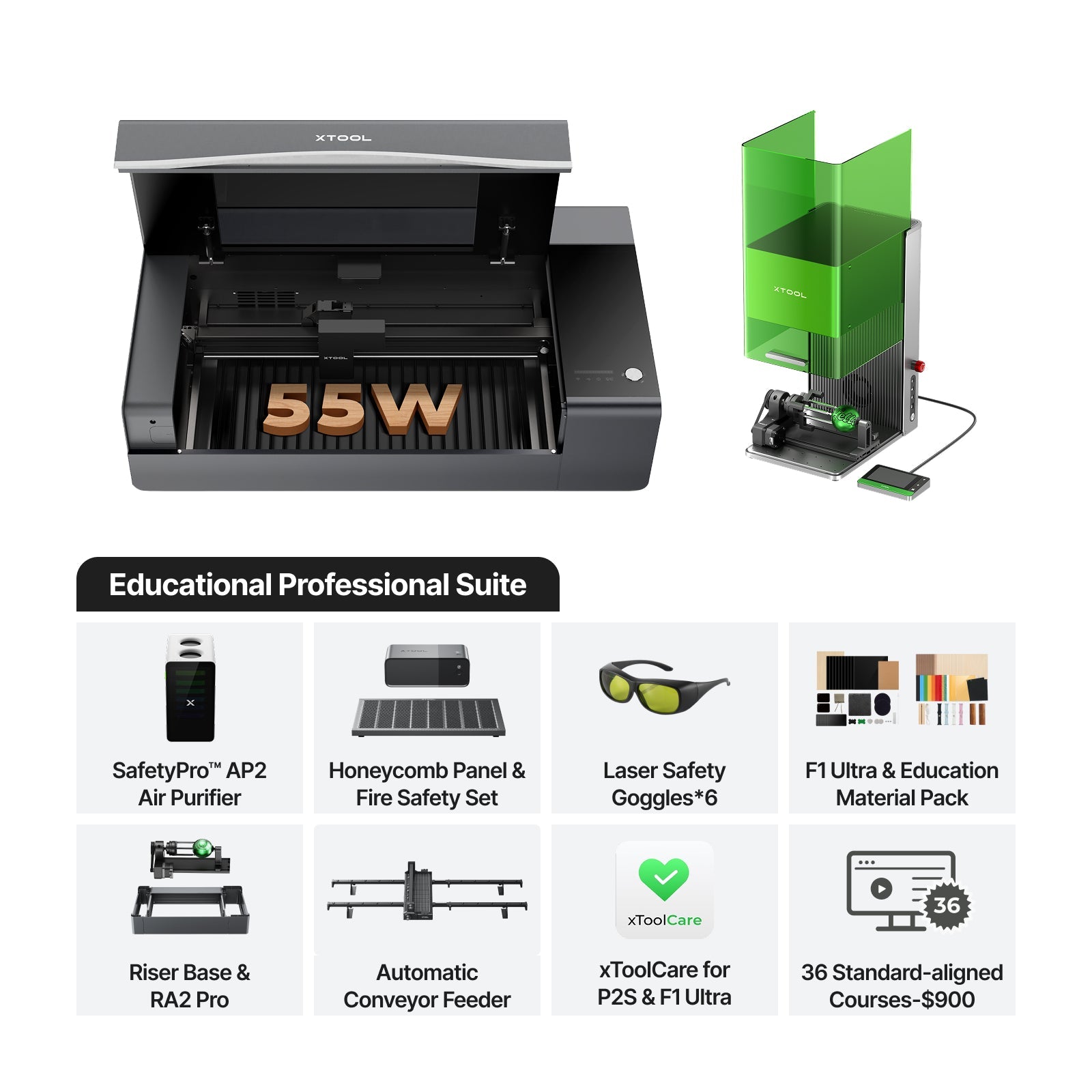 xTool P2S 55W Desktop CO2 Laser Cutter for Education - Educational Essentials Kit